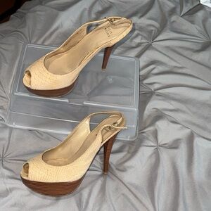 Slightly worn Stuart Weitzman peep toe sling back platform hill sandal